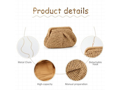 حقيبة كلاتش قش كبيرة بتصميم كرز للفتيات وحقيبة شاطئ بمقبض هاواي وجوفاء للسيدات وحرف