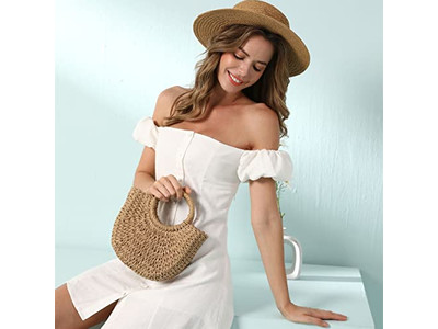 حقيبة قش ملونة سلة شاطئية مضفرة يدوية الصنع من ماليزيا والمكسيك