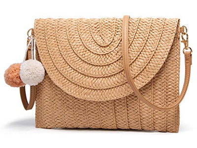 حقيبة قش أسطوانية خضراء للسيدات حقائب يد خفيفة الوزن شبكية للشاطئ