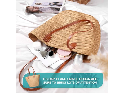 حقيبة قش بغطاء مع ذرة طعام وأقواس مزيفة لطيفة وحقائب بوهو صديقة للبيئة للقش والجوت للأطفال