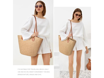 حقيبة قش بغطاء مع ذرة طعام وأقواس مزيفة لطيفة وحقائب بوهو صديقة للبيئة للقش والجوت للأطفال