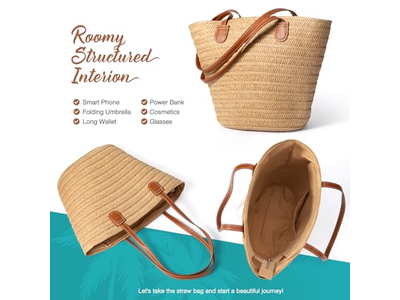 حقيبة قش بغطاء مع ذرة طعام وأقواس مزيفة لطيفة وحقائب بوهو صديقة للبيئة للقش والجوت للأطفال