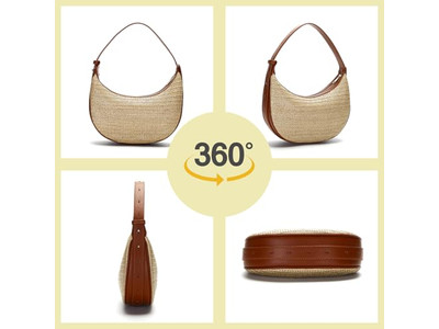 حقيبة قش قابلة للطي مستحضرات تجميل حجم كبير أسطوانية منقوشة دائرية محبوكة