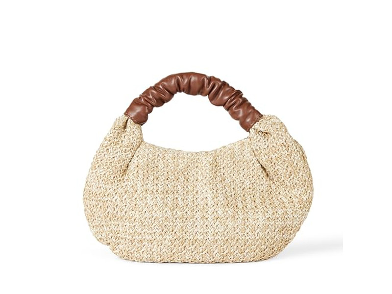 حقيبة قش نصف قمر توت كتاب مصنوعة من حزمة من قطعتين مع زخرفة القوس يدوية