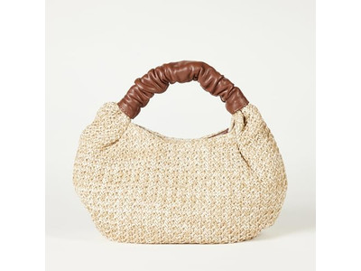 حقيبة قش نصف قمر توت كتاب مصنوعة من حزمة من قطعتين مع زخرفة القوس يدوية