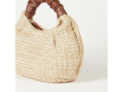 حقيبة قش نصف قمر توت كتاب مصنوعة من حزمة من قطعتين مع زخرفة القوس يدوية