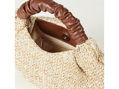 حقيبة قش نصف قمر توت كتاب مصنوعة من حزمة من قطعتين مع زخرفة القوس يدوية