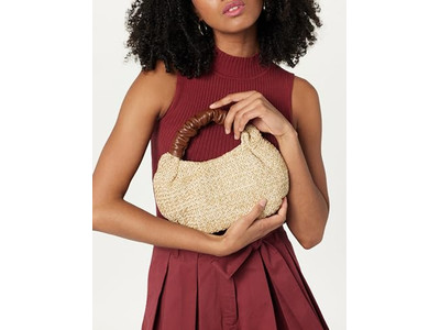 حقيبة قش نصف قمر توت كتاب مصنوعة من حزمة من قطعتين مع زخرفة القوس يدوية