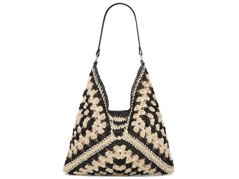 حقيبة قش مكسيكية للفتيات منسوجة بالفراولة ساعة سعيدة