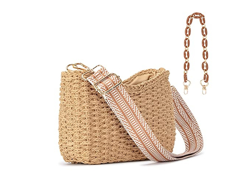 حقيبة قش صغيرة للسيدات كبيرة الحجم من الورق للأطفال دائرية يدوية صغيرة مع خرز وفراشة