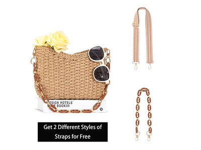 حقيبة قش صغيرة للسيدات كبيرة الحجم من الورق للأطفال دائرية يدوية صغيرة مع خرز وفراشة