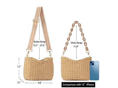 حقيبة قش صغيرة للسيدات كبيرة الحجم من الورق للأطفال دائرية يدوية صغيرة مع خرز وفراشة