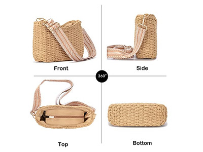 حقيبة قش صغيرة للسيدات كبيرة الحجم من الورق للأطفال دائرية يدوية صغيرة مع خرز وفراشة