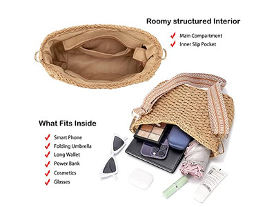 حقيبة قش صغيرة للسيدات كبيرة الحجم من الورق للأطفال دائرية يدوية صغيرة مع خرز وفراشة