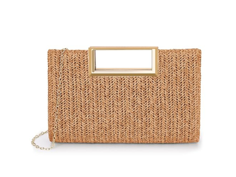 حقيبة قش ورقية فلبينية وردية سلة شاطئ مستطيلة بسيطة