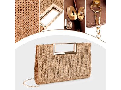 حقيبة قش ورقية فلبينية وردية سلة شاطئ مستطيلة بسيطة