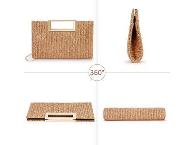 حقيبة قش ورقية فلبينية وردية سلة شاطئ مستطيلة بسيطة