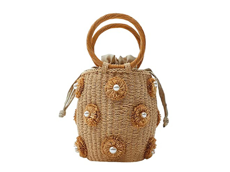 حقائب قش مطبوعة حقيبة معاد تدويرها مواد تسوق من الأعشاب البحرية قبعات كمبوديا مجموعة مواد