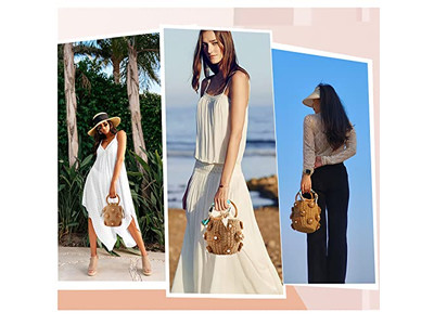 حقائب قش مطبوعة حقيبة معاد تدويرها مواد تسوق من الأعشاب البحرية قبعات كمبوديا مجموعة مواد