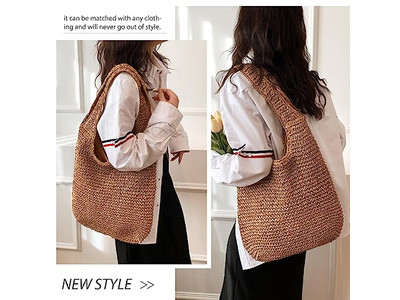 حقيبة قش كتف حقيبة ظهر ومحفظة مع لؤلؤ شاطئي