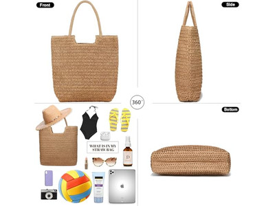 حقيبة قش بمقابض يدوية مع شراشيب فيتنامية حاملة أنيقة مع قبعة