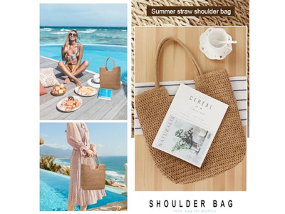 حقيبة قش بمقابض يدوية مع شراشيب فيتنامية حاملة أنيقة مع قبعة