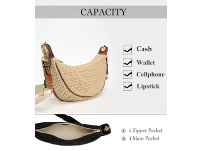 حقيبة قش مع حزام لؤلؤي للشاطئ