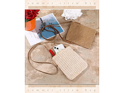 حقيبة كلاتش قش وردية صغيرة بحزام سحب عصري من الجوت