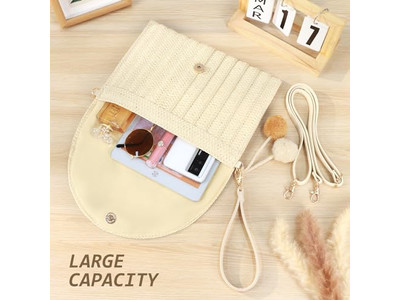 حقيبة قش محبوكة محفظة هاتف حقائب صيفية منسوجة مخططة عصرية