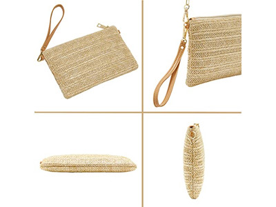 حقائب قش مبطنة بحجر الراين مطرزة بألوان حلوى لحقائب وصيفات العروس