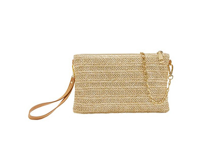 حقائب قش مبطنة بحجر الراين مطرزة بألوان حلوى لحقائب وصيفات العروس