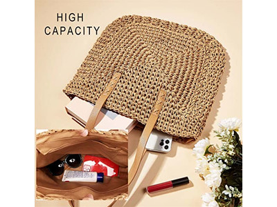 سلة قش سوداء بطباعة مخصصة على الطراز الفرنسي صديقة للبيئة بشريط