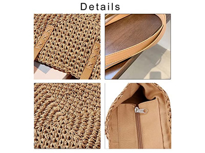 سلة قش سوداء بطباعة مخصصة على الطراز الفرنسي صديقة للبيئة بشريط