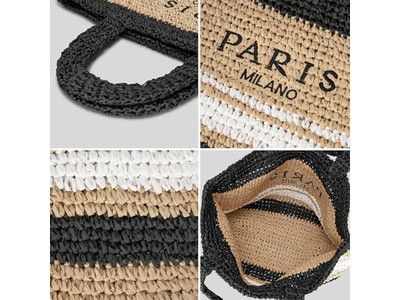 حقيبة قش نصف دائرية مصنوعة حسب الطلب بتطريز فرنسي بوهو للأطفال بخطوط