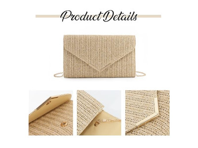 حقيبة قش بسلسلة معدنية صغيرة فاخرة جديدة عصرية لحزمة الشاطئ الكبيرة