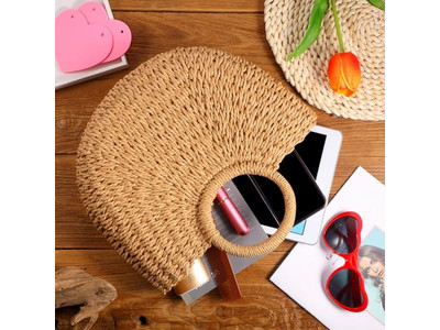 حقيبة قش مغربية طبيعية كبيرة الحجم منسوجة بـ PP