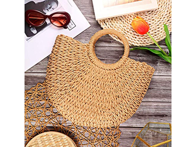 حقيبة قش مغربية طبيعية كبيرة الحجم منسوجة بـ PP