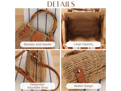 حقيبة قش شاطئ النخيل ورقية دائرية بوهو حقائب البحر